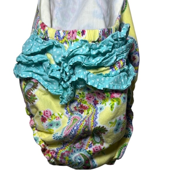 Baby Starters Yellow Paisley Print Open Back Halter Ruffle Butt Romper 9 Months - Picture 7 of 9